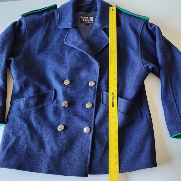 Vtg Wool Jacket Womens 9 10 Pea Coat Navy Kelly Green‎ Double Breasted 80s Y2K - Picture 7 of 16